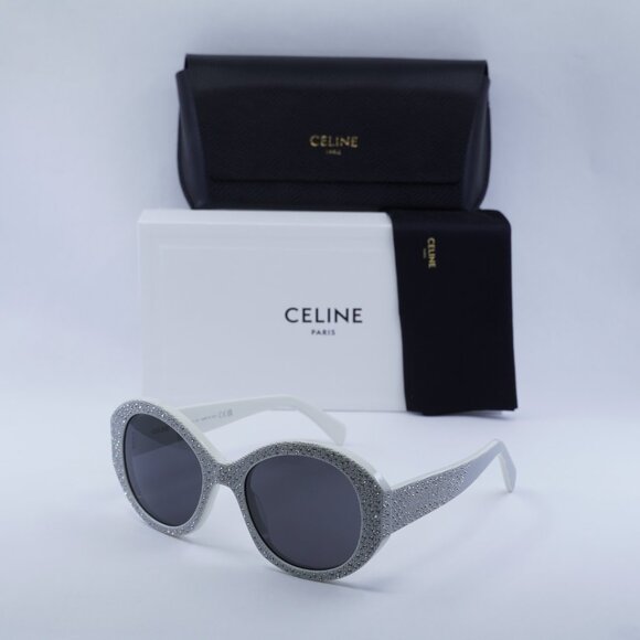Celine CL4240IS 25A Sunglasses Shiny Ivory with Silver Studs Embellishment Frame - Picture 12 of 12